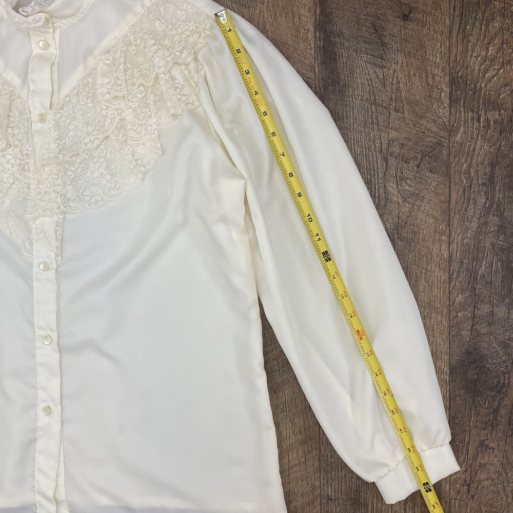 Vintage VTG 80s Lady Holiday Victorian Edwardian Blouse Lace Cottage Prairie M - Picture 10 of 10